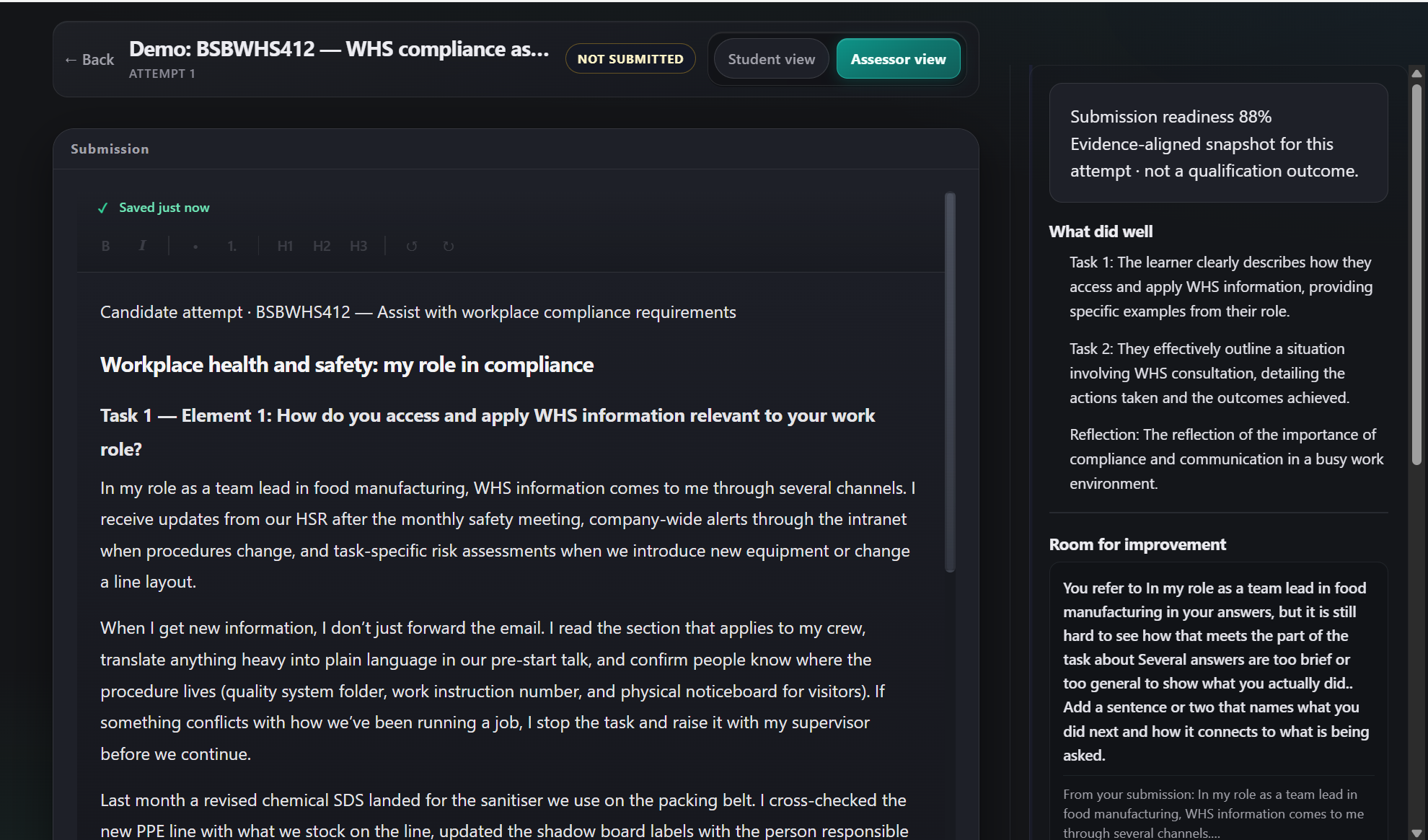 Submission Assist evidence intelligence workspace